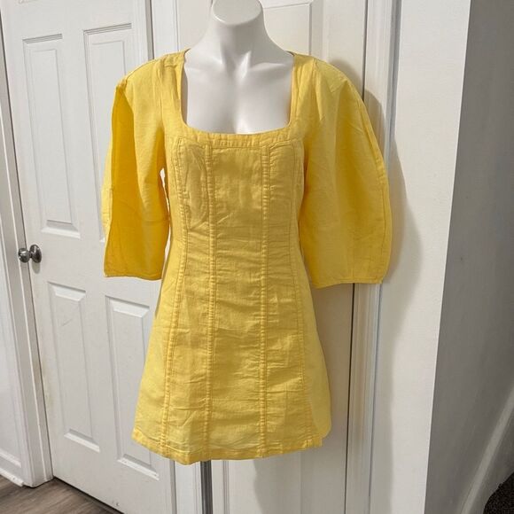 Banana Republic Factory Linen Yellow Mini Dress Size 4. NWT - Picture 1 of 10